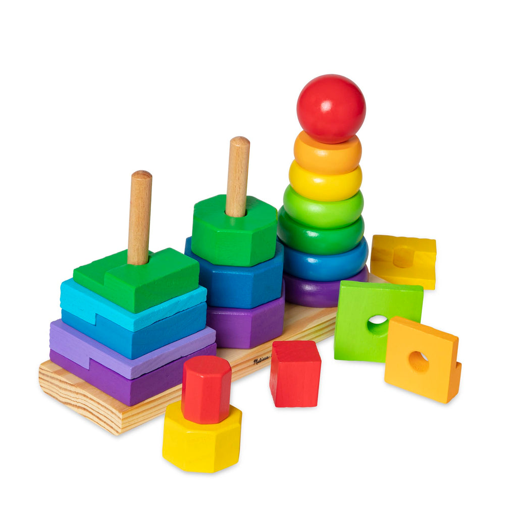 Melissa & Doug Geometric Stacker: 25-Piece Wooden Shape Sorting Toy for Toddlers Ages 2-4