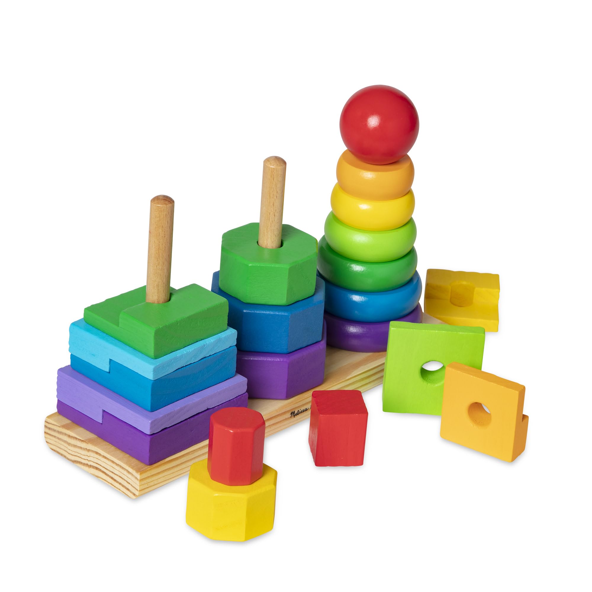 Melissa & Doug Geometric Stacker: 25-Piece Wooden Shape Sorting Toy for Toddlers Ages 2-4