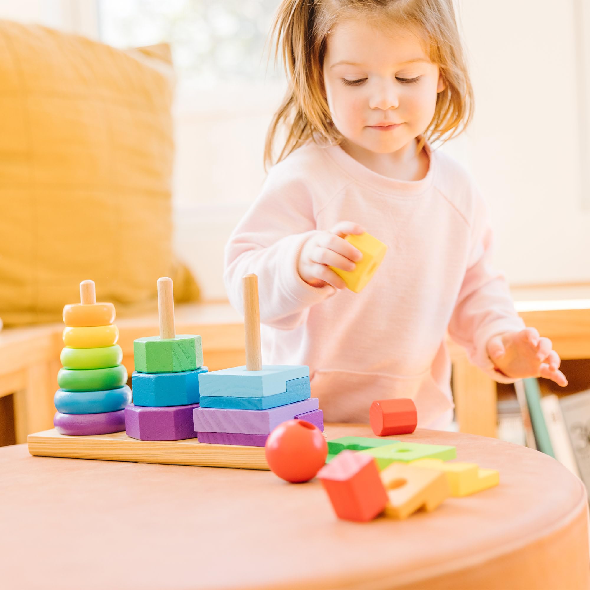 Melissa & Doug Geometric Stacker: 25-Piece Wooden Shape Sorting Toy for Toddlers Ages 2-4