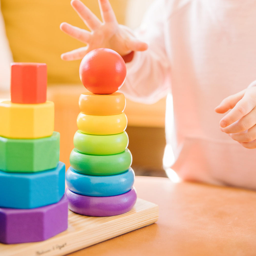 Melissa & Doug Geometric Stacker: 25-Piece Wooden Shape Sorting Toy for Toddlers Ages 2-4