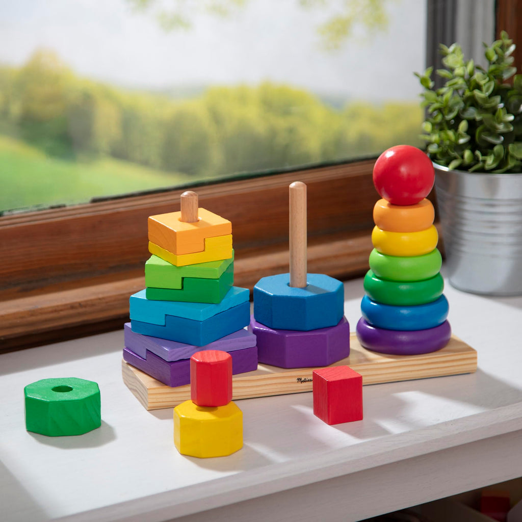 Melissa & Doug Geometric Stacker: 25-Piece Wooden Shape Sorting Toy for Toddlers Ages 2-4