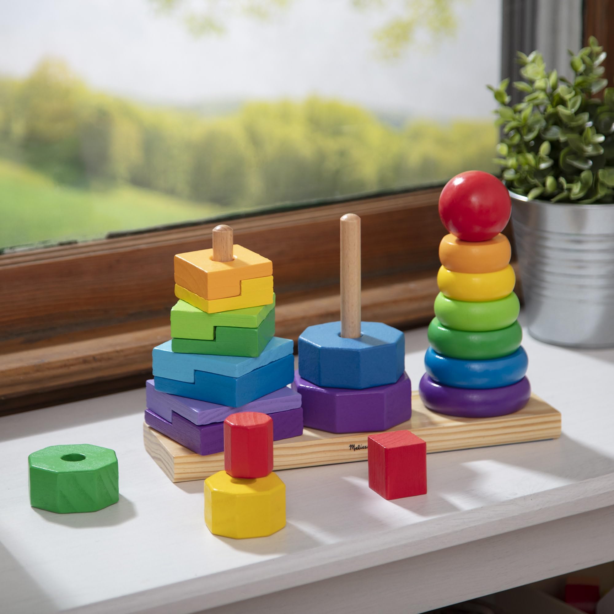 Melissa & Doug Geometric Stacker: 25-Piece Wooden Shape Sorting Toy for Toddlers Ages 2-4