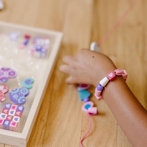 Melissa & Doug Heart Beads Wooden Bead Kit – 120+ Beads & 5 Cords for Kids Jewelry Making