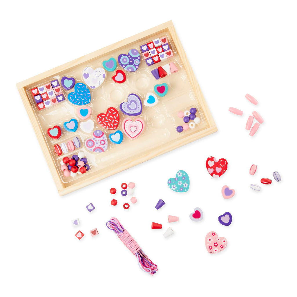Melissa & Doug Heart Beads Wooden Bead Kit – 120+ Beads & 5 Cords for Kids Jewelry Making