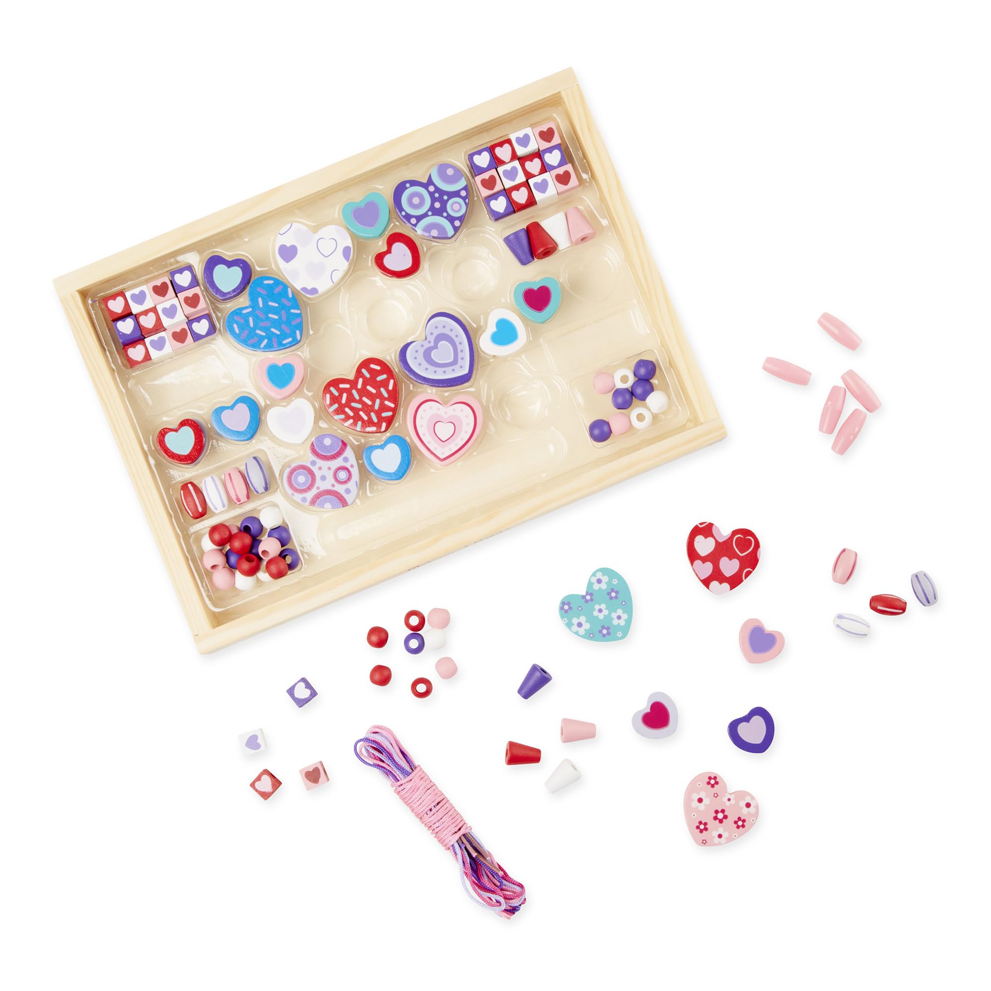 Melissa & Doug Heart Beads Wooden Bead Kit – 120+ Beads & 5 Cords for Kids Jewelry Making