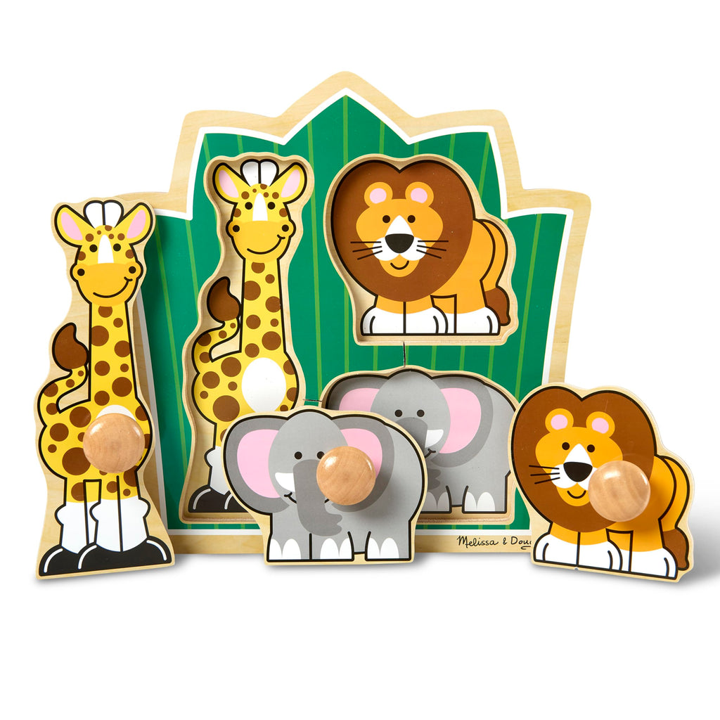 Melissa & Doug Jungle Friends Jumbo Knob Puzzle: Wooden Safari Animal Puzzle for Toddlers Age 1+