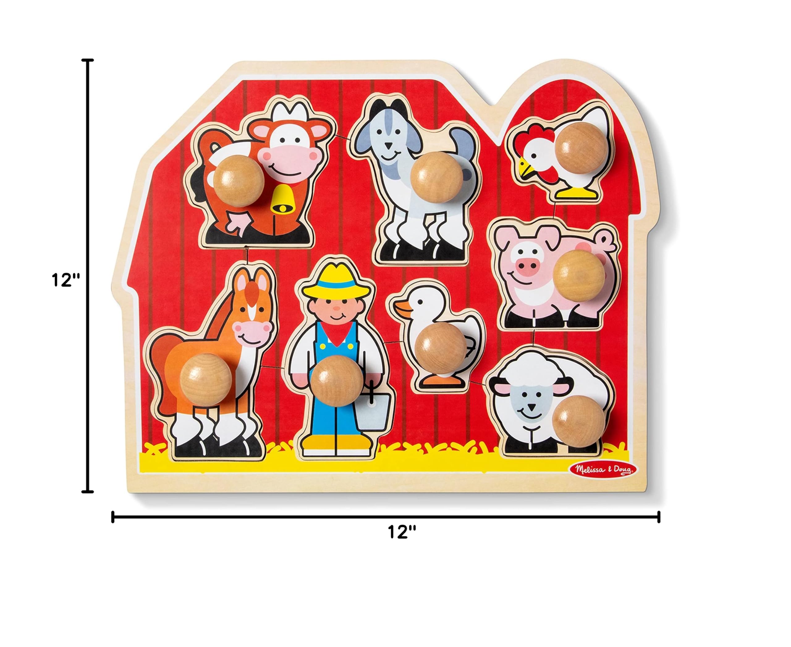 Melissa & Doug Large Farm Jumbo Knob Puzzle – 8 Wooden Pieces for Toddlers (Ages 1+)