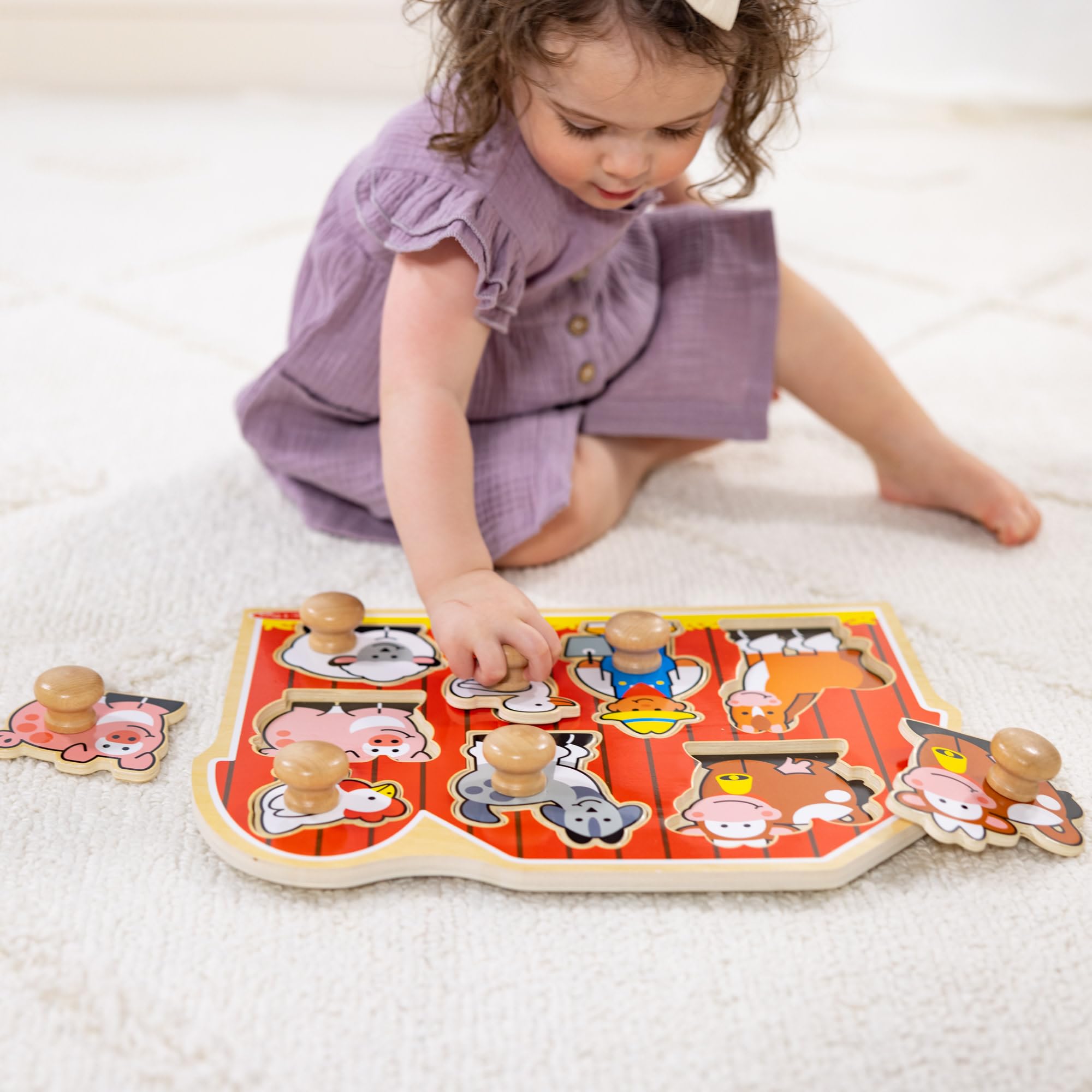 Melissa & Doug Large Farm Jumbo Knob Puzzle – 8 Wooden Pieces for Toddlers (Ages 1+)