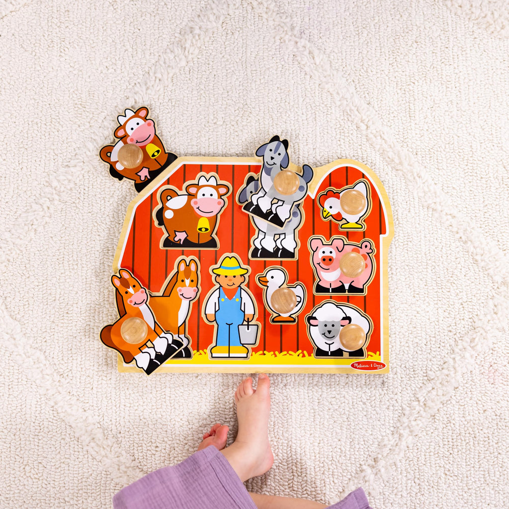 Melissa & Doug Large Farm Jumbo Knob Puzzle – 8 Wooden Pieces for Toddlers (Ages 1+)