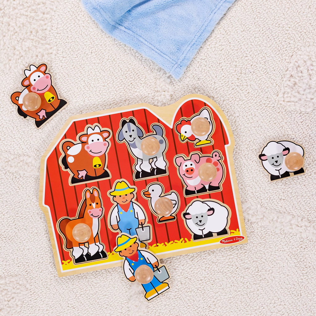 Melissa & Doug Large Farm Jumbo Knob Puzzle – 8 Wooden Pieces for Toddlers (Ages 1+)