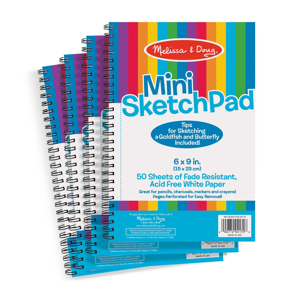 Melissa & Doug Mini-Sketch Pad 4-Pack – 6x9 Inch Spiral-Bound Sketch Books for Kids, 200 Sheets Total