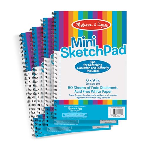 Melissa & Doug Mini-Sketch Pad 4-Pack – 6x9 Inch Spiral-Bound Sketch Books for Kids, 200 Sheets Total
