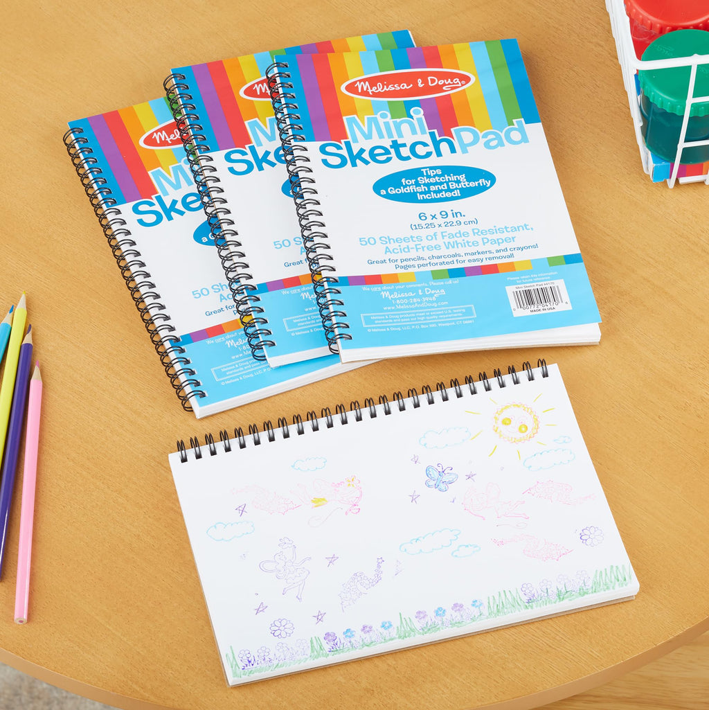 Melissa & Doug Mini-Sketch Pad 4-Pack – 6x9 Inch Spiral-Bound Sketch Books for Kids, 200 Sheets Total