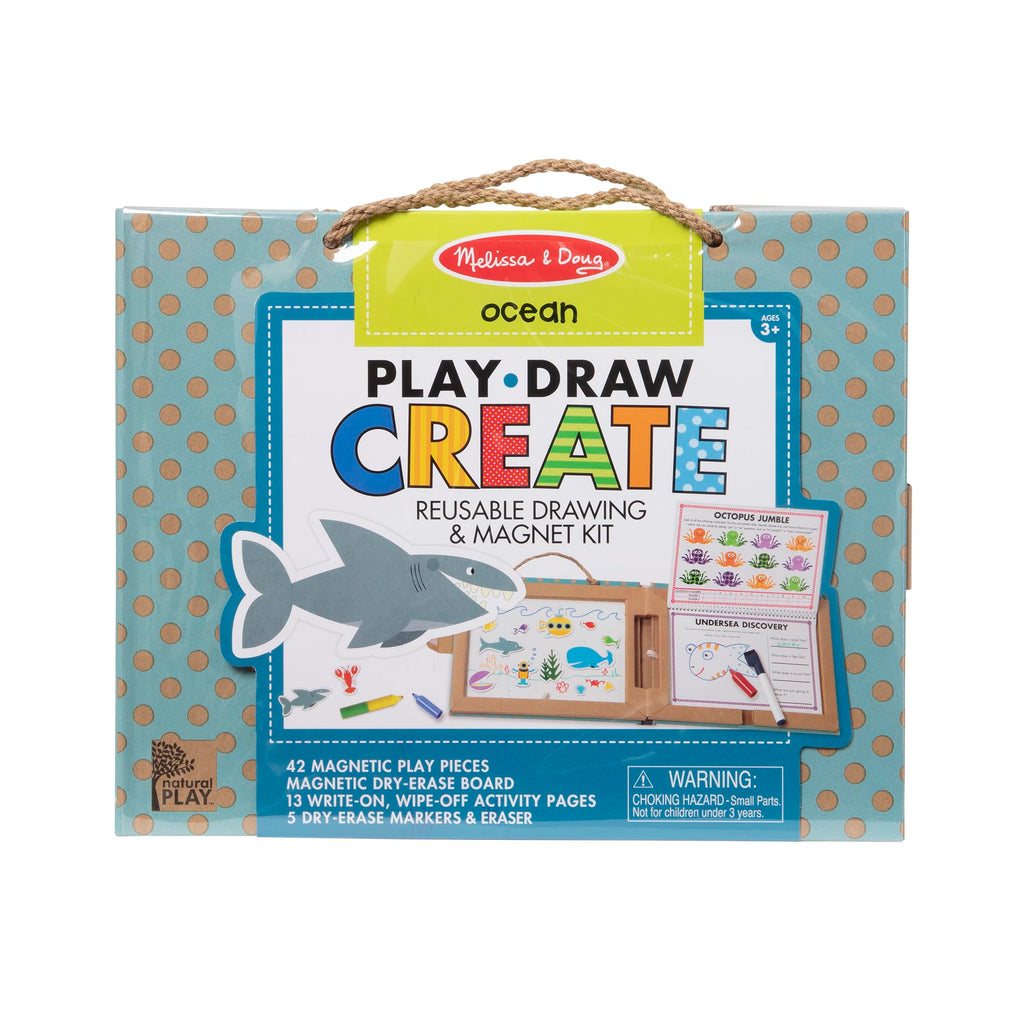 Melissa & Doug Natural Play Ocean Reusable Drawing & Magnet Kit – 42 Magnets, 5 Markers, FSC Certified