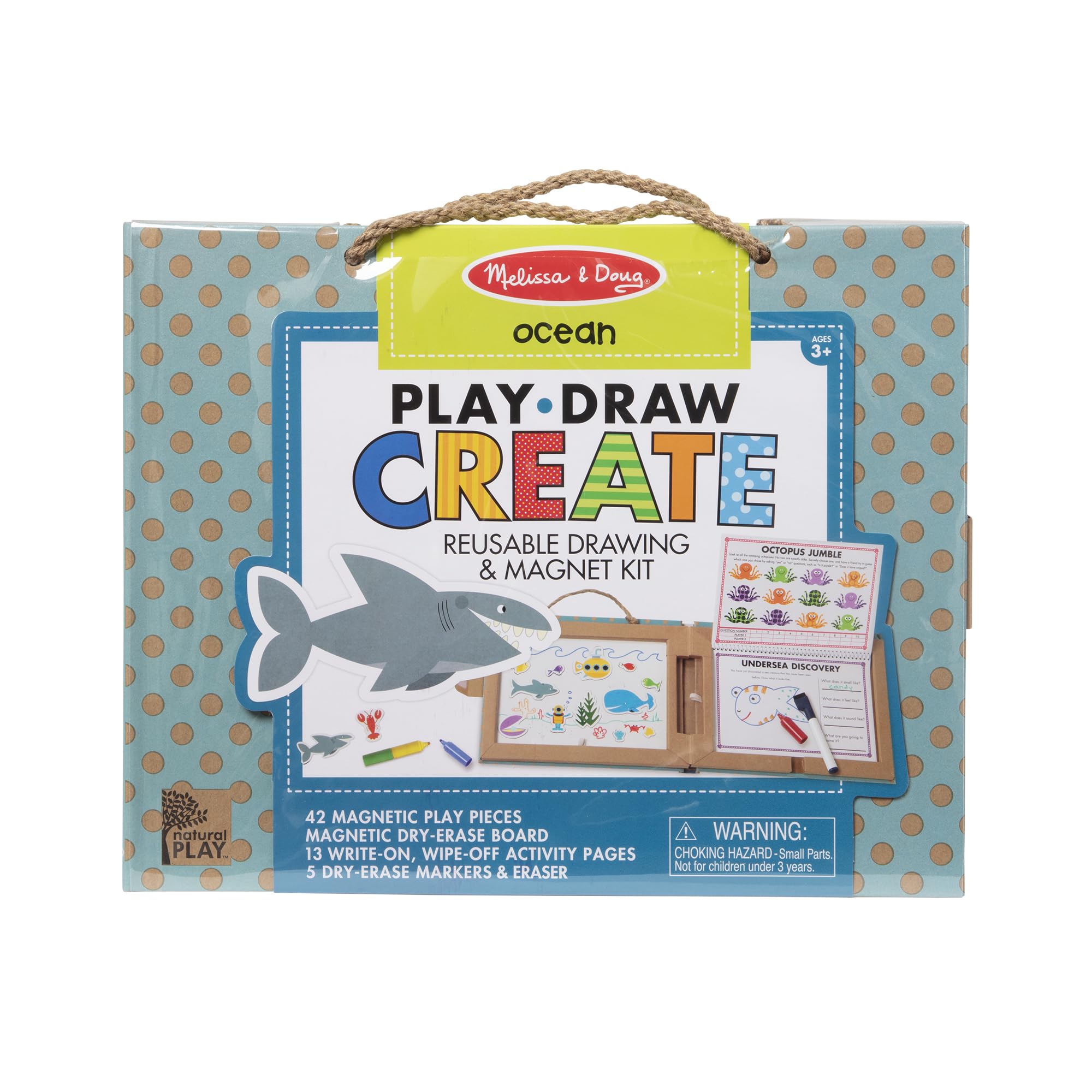 Melissa & Doug Natural Play Ocean Reusable Drawing & Magnet Kit – 42 Magnets, 5 Markers, FSC Certified
