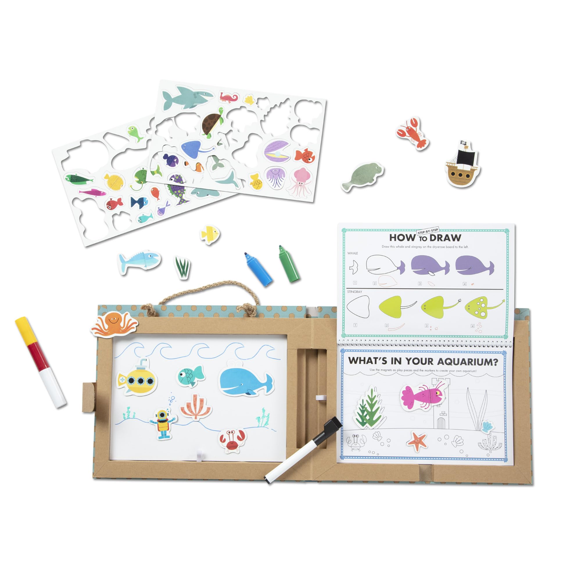 Melissa & Doug Natural Play Ocean Reusable Drawing & Magnet Kit – 42 Magnets, 5 Markers, FSC Certified
