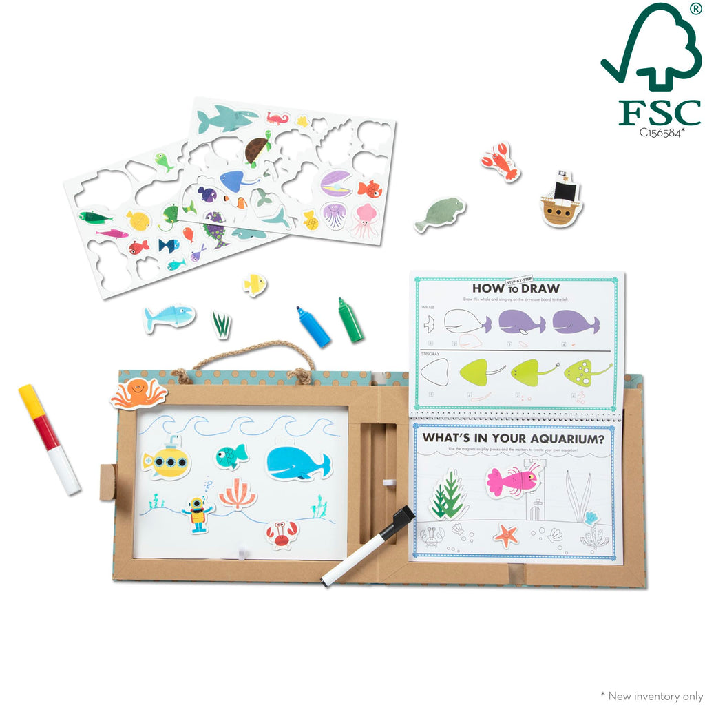 Melissa & Doug Natural Play Ocean Reusable Drawing & Magnet Kit – 42 Magnets, 5 Markers, FSC Certified