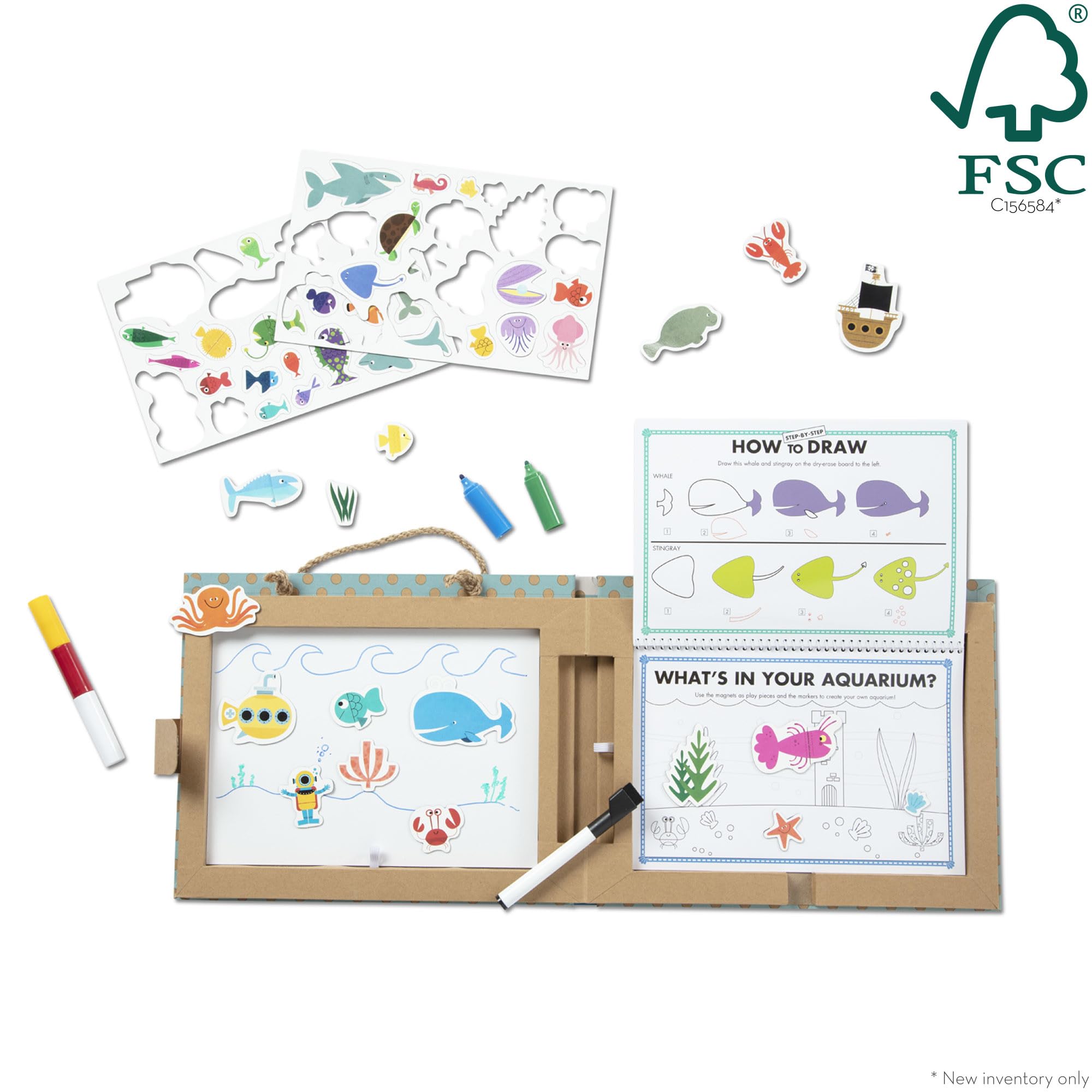Melissa & Doug Natural Play Ocean Reusable Drawing & Magnet Kit – 42 Magnets, 5 Markers, FSC Certified