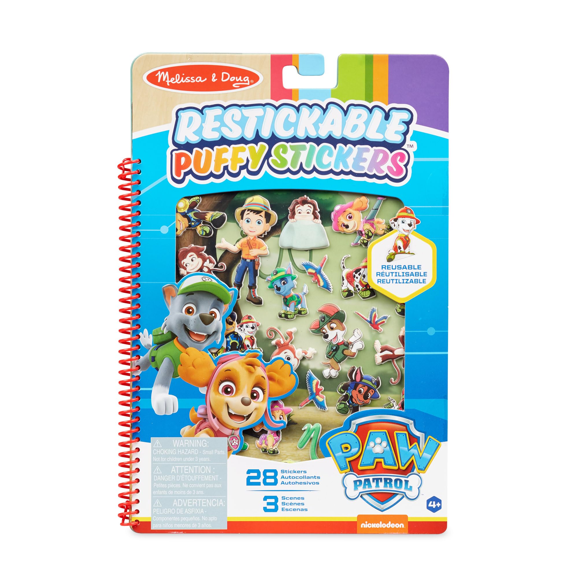Melissa & Doug PAW Patrol Reusable Puffy Stickers Jungle Activity Pad – 28 Restickable Stickers, 3 Glossy Scenes, Travel-Friendly