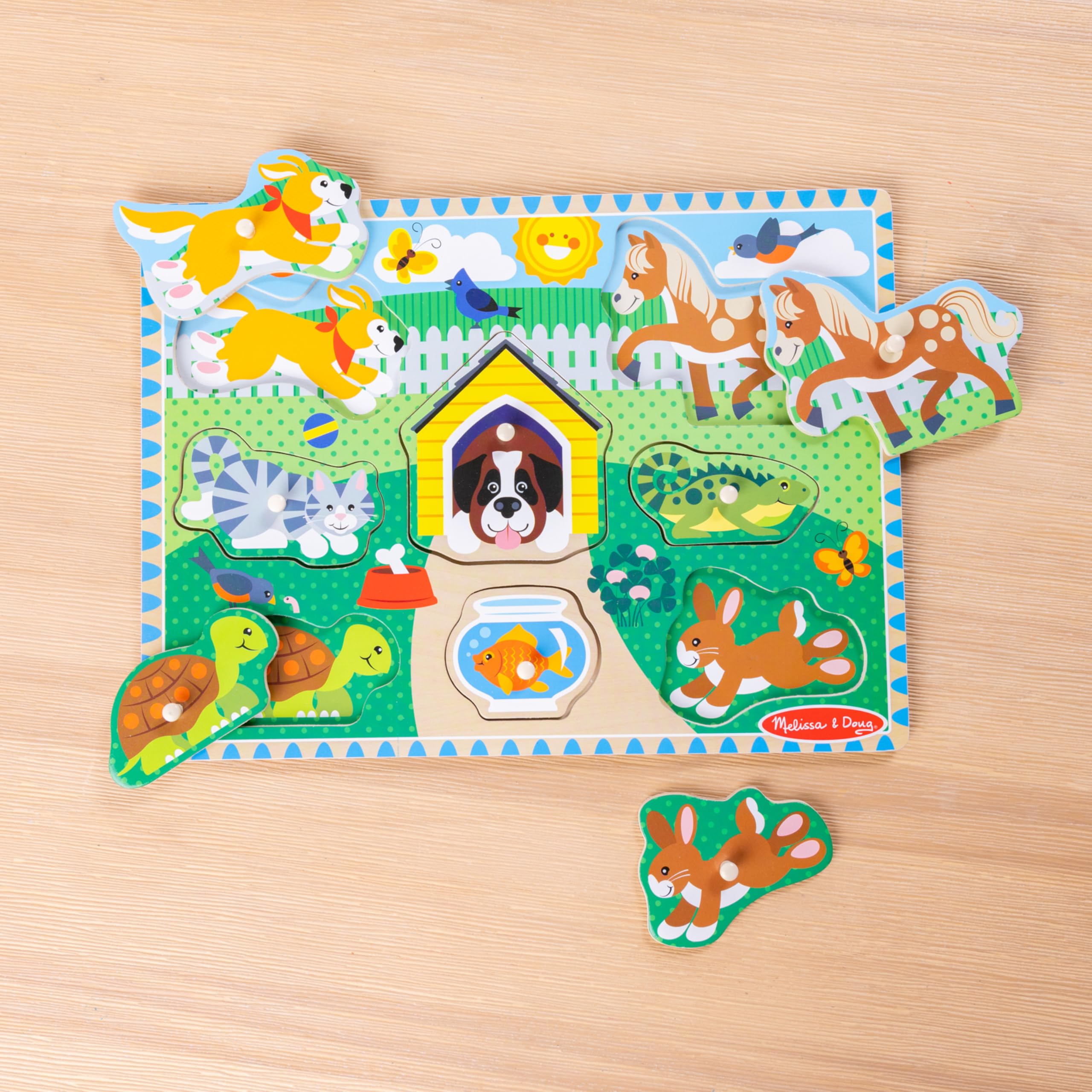 Melissa & Doug Pets Wooden Peg Puzzle – 8 Pieces for Toddlers Ages 2-4