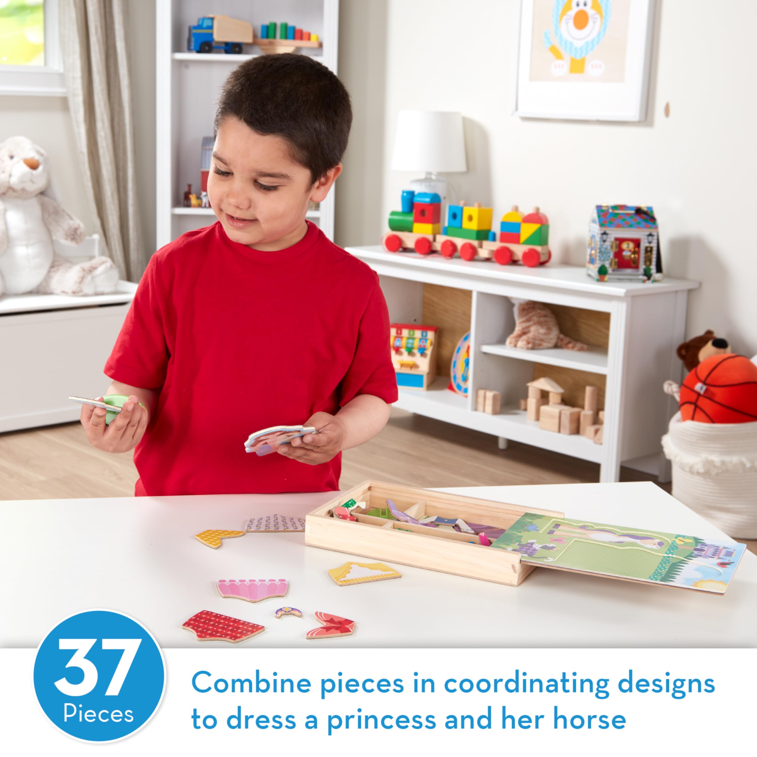 Melissa & Doug Princess & Horse Magnetic Dress-Up Set – 37 Wooden Pieces for Creative Play