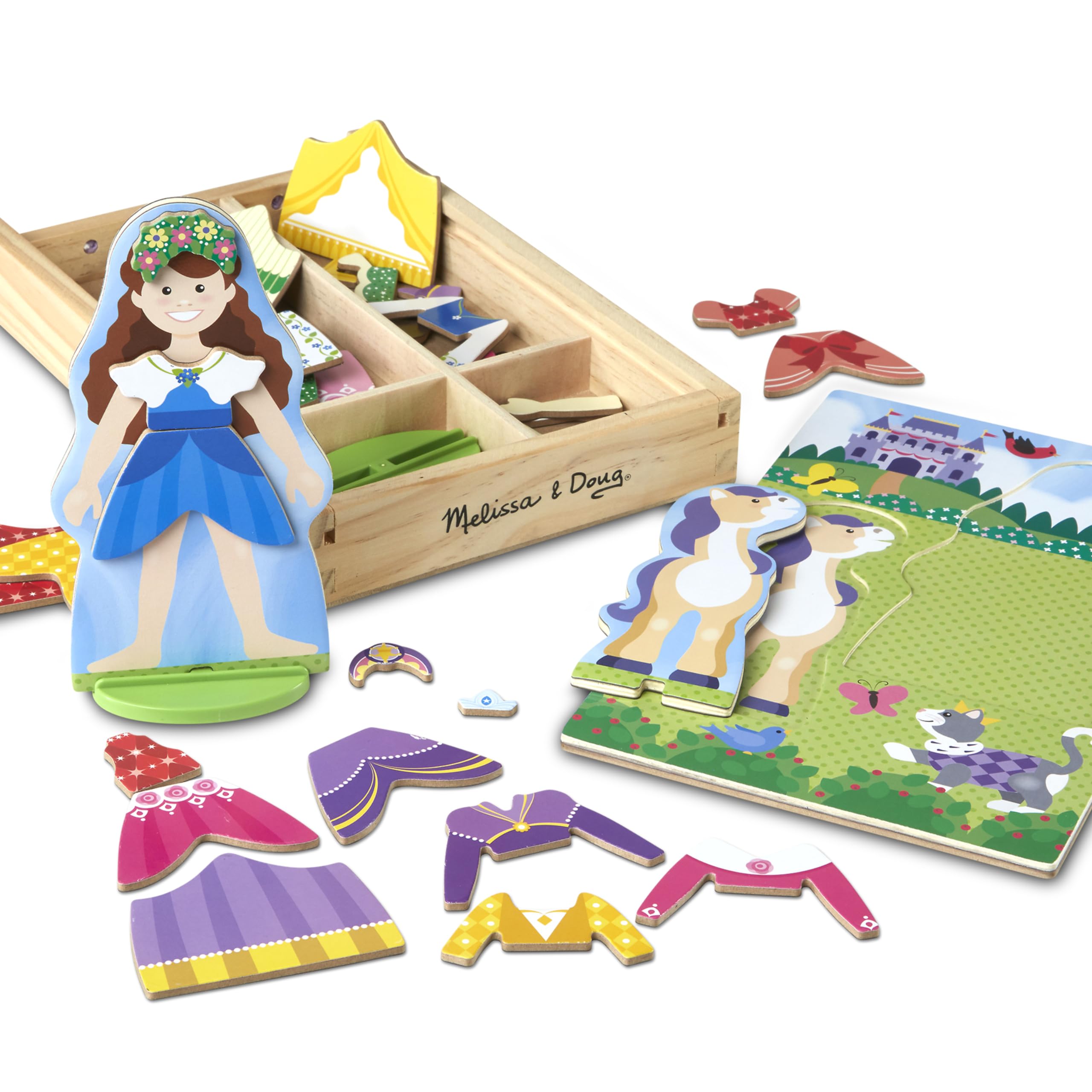 Melissa & Doug Princess & Horse Magnetic Dress-Up Set – 37 Wooden Pieces for Creative Play