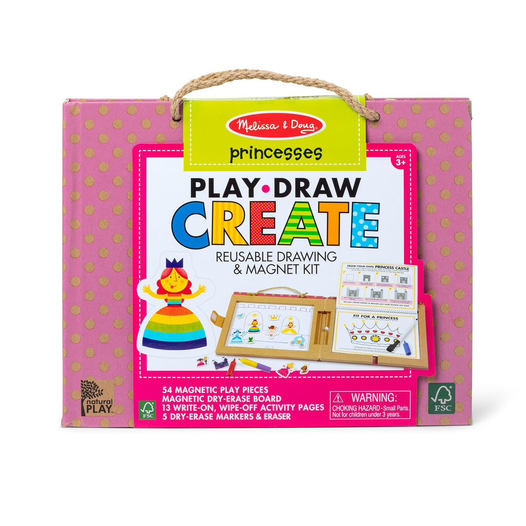 Melissa & Doug Princess Play, Draw, Create Reusable Kit – 54 Magnets, 5 Markers, FSC Certified