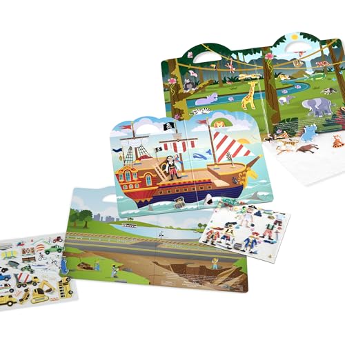 Melissa & Doug Puffy Sticker Bundle – Pirates, Vehicles, and Safari (3-Pack, Ages 4-7)