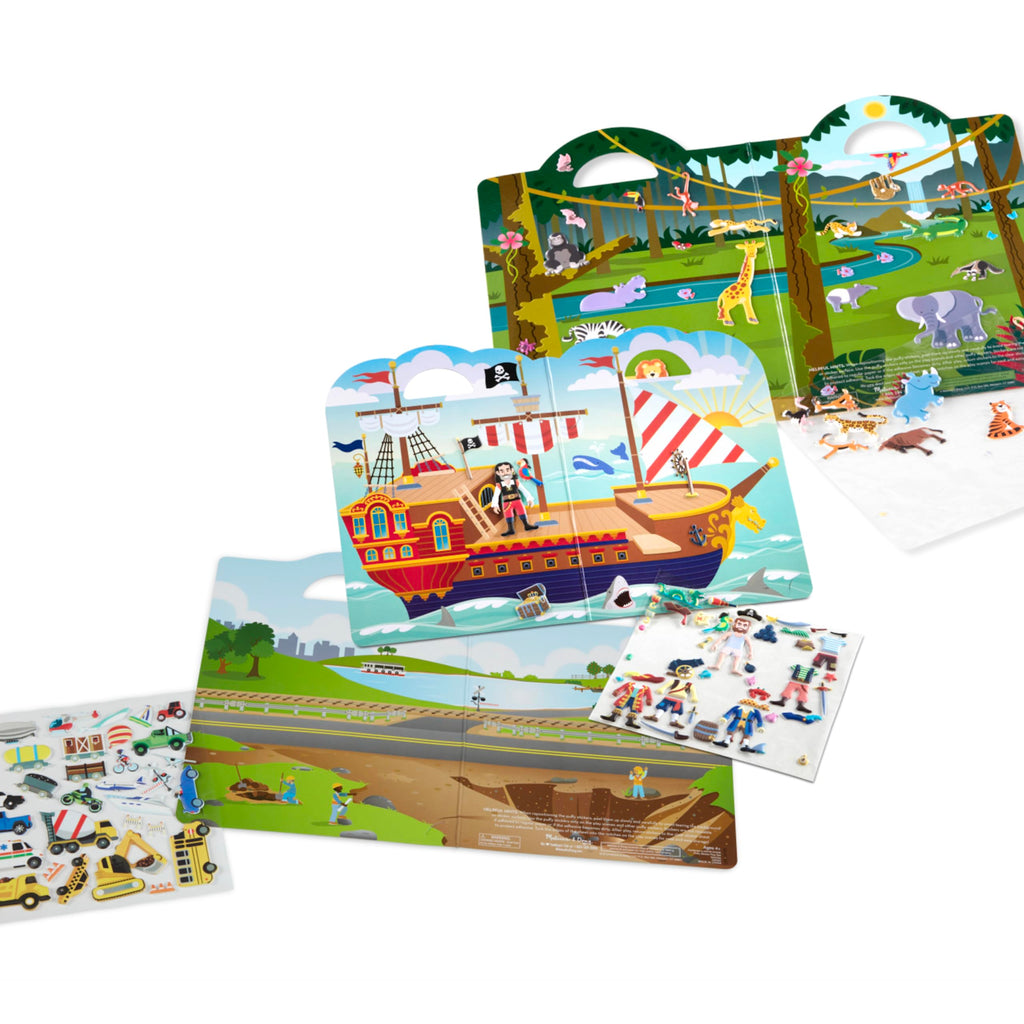 Melissa & Doug Puffy Sticker Bundle – Pirates, Vehicles, and Safari (3-Pack, Ages 4-7)