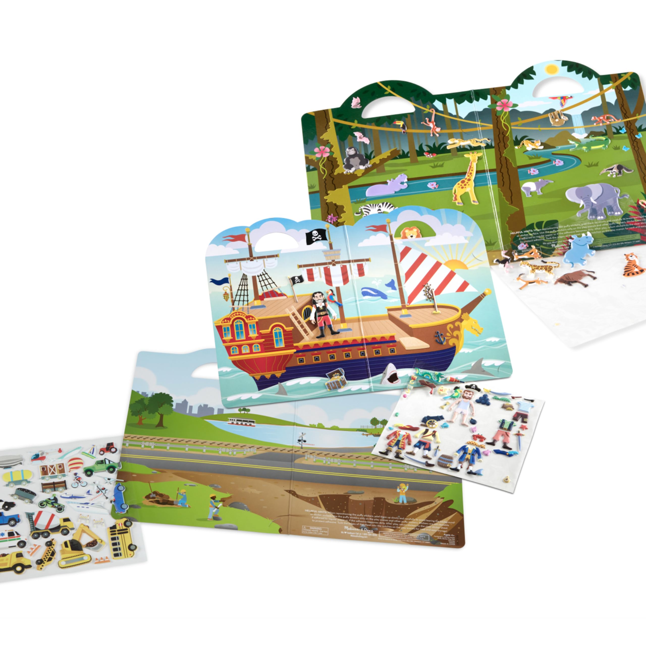 Melissa & Doug Puffy Sticker Bundle – Pirates, Vehicles, and Safari (3-Pack, Ages 4-7)