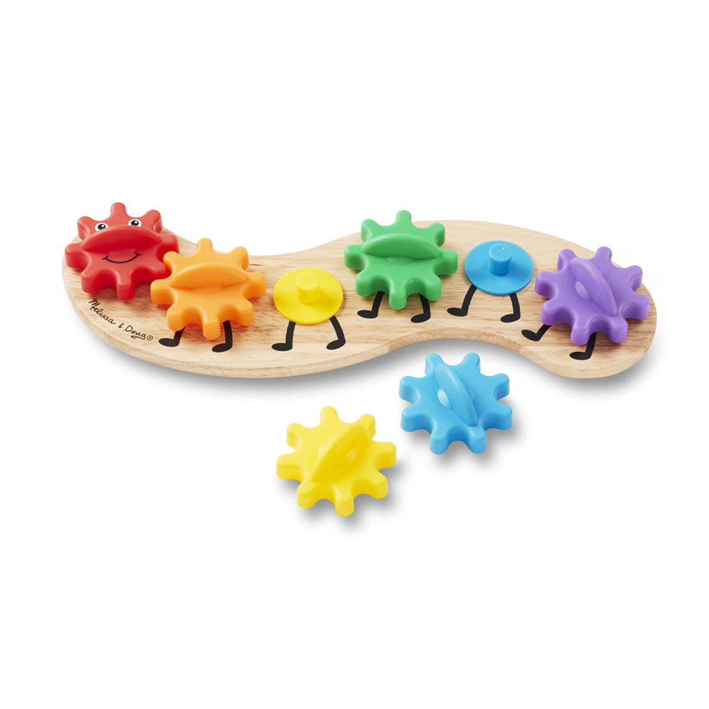 Melissa & Doug Rainbow Caterpillar Gear Toy – 6 Interlocking Wooden Gears for Toddlers