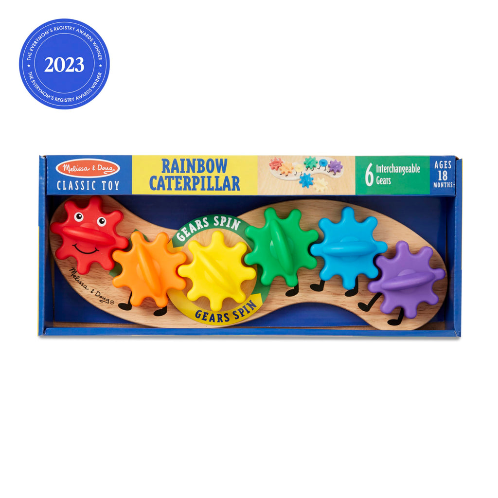 Melissa & Doug Rainbow Caterpillar Gear Toy – 6 Interlocking Wooden Gears for Toddlers