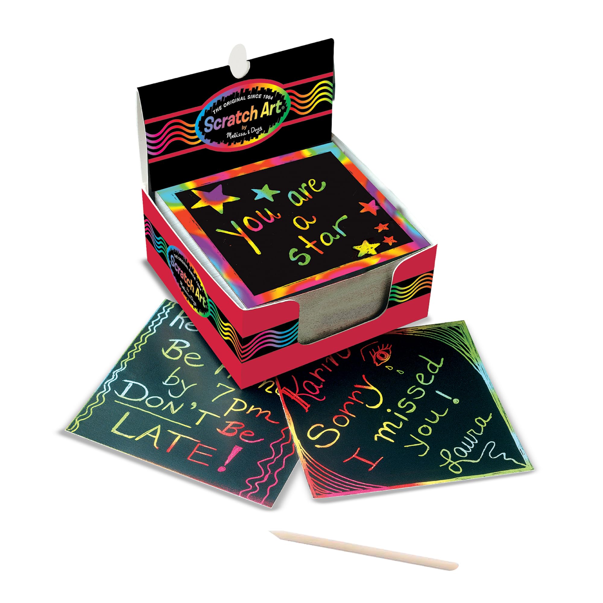 Melissa & Doug Scratch Art Rainbow Mini Notes - 125 Sheets with Wooden Stylus