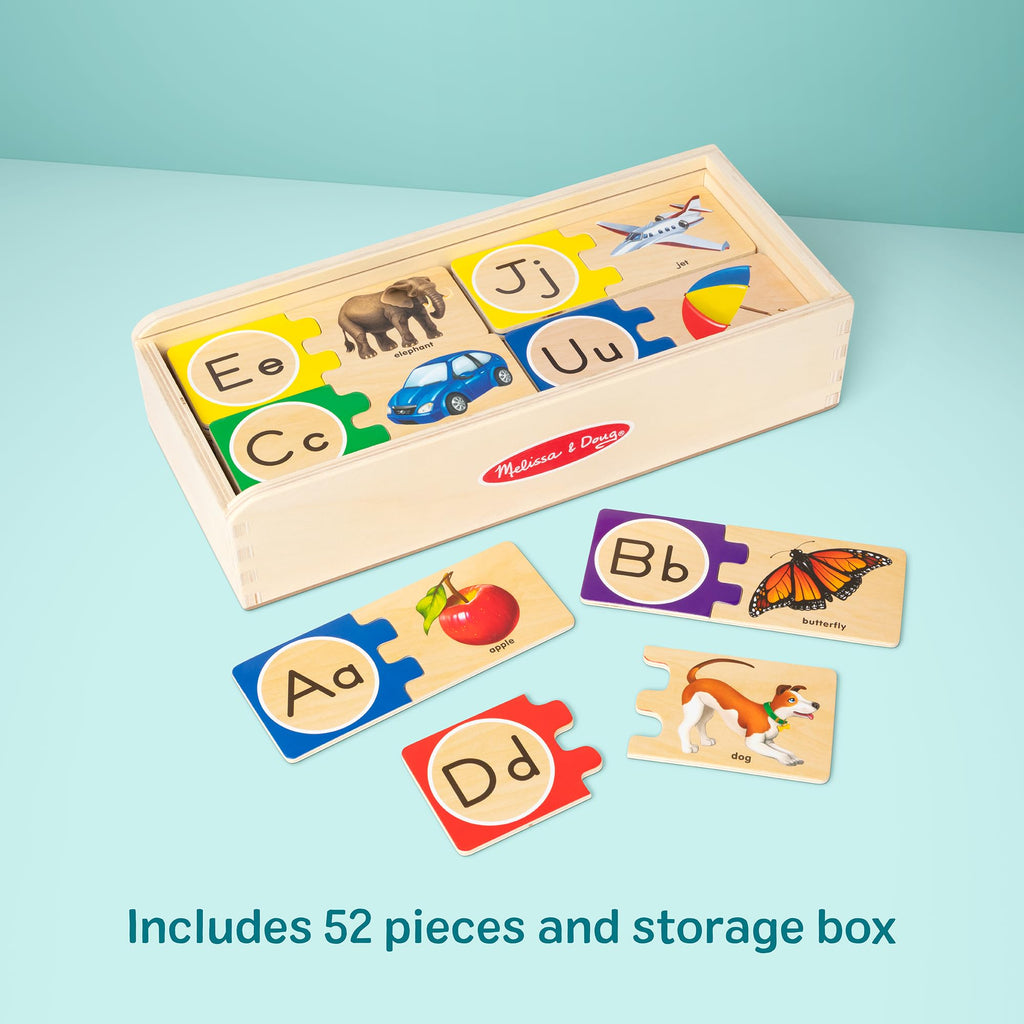 Melissa & Doug Self-Correcting Alphabet Wooden Puzzle – 52-Piece ABC Set with Storage Box
