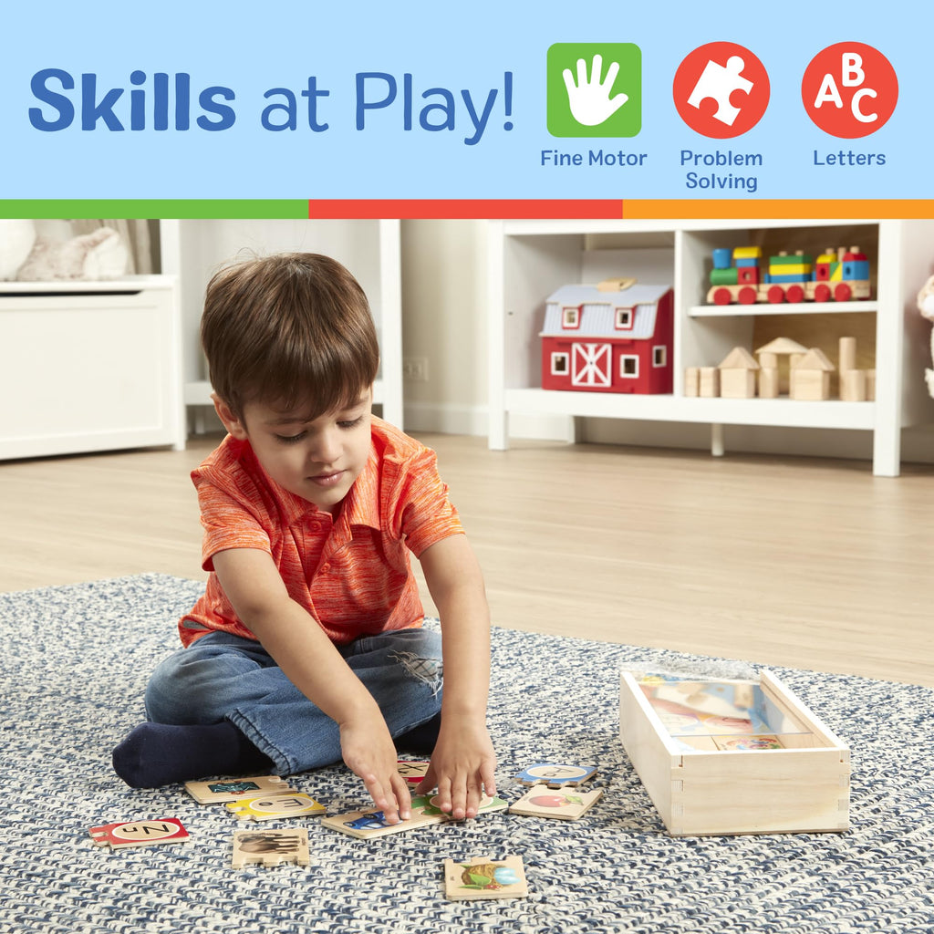 Melissa & Doug Self-Correcting Alphabet Wooden Puzzle – 52-Piece ABC Set with Storage Box