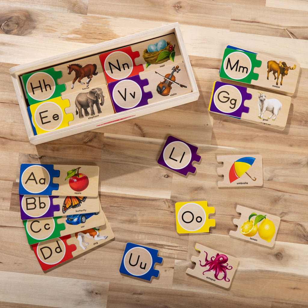 Melissa & Doug Self-Correcting Alphabet Wooden Puzzle – 52-Piece ABC Set with Storage Box