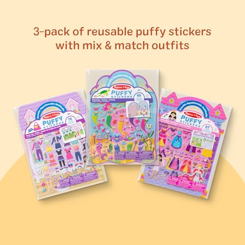 Melissa & Doug Set of 3 Puffy Sticker Activity Books - Dress-Up, Princess & Mermaid with 208 Reusable Stickers