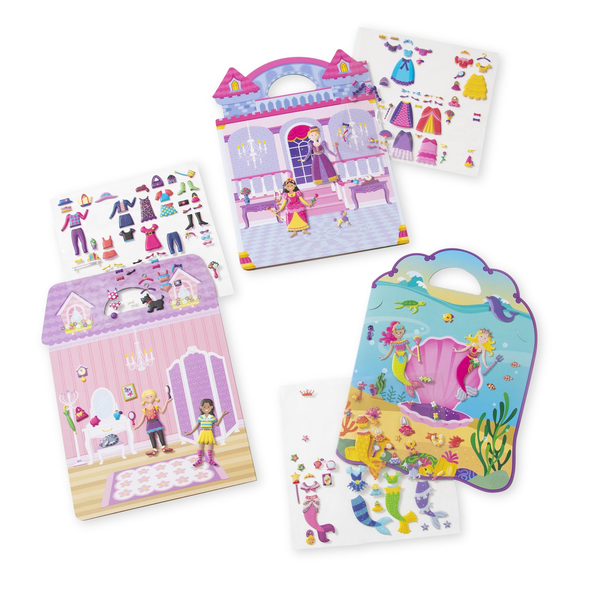 Melissa & Doug Set of 3 Puffy Sticker Activity Books - Dress-Up, Princess & Mermaid with 208 Reusable Stickers