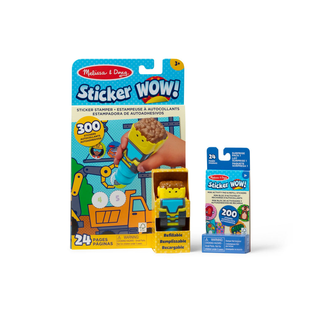 Melissa & Doug Sticker WOW! Bulldozer Bundle – 500 Stickers, Refillable Stamper, Travel-Friendly Activity Set for Kids 3+