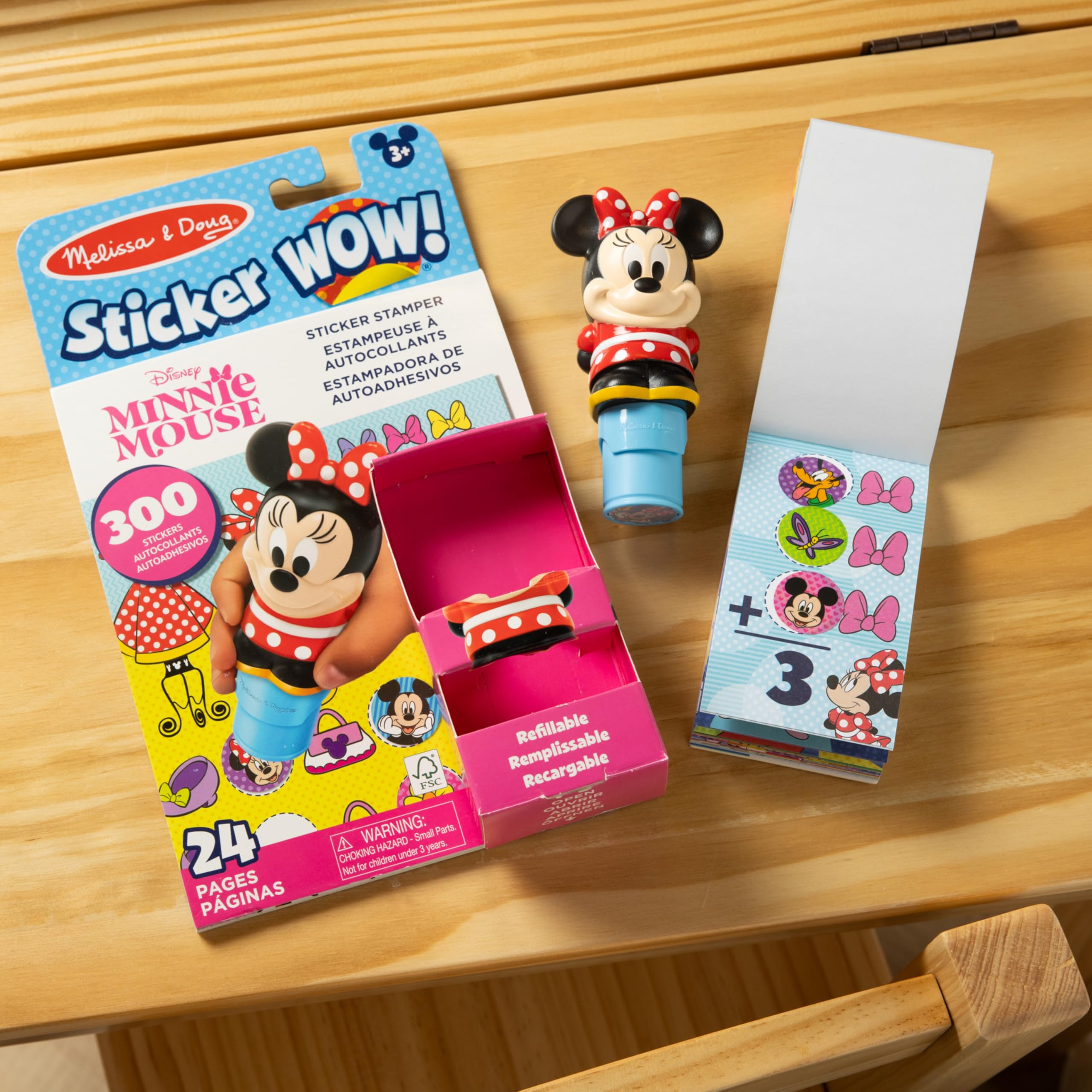 Melissa & Doug Sticker WOW! Disney Minnie Mouse Bundle: 24-Page Activity Book, Refillable Stamper, 500 Stickers, Ages 3+