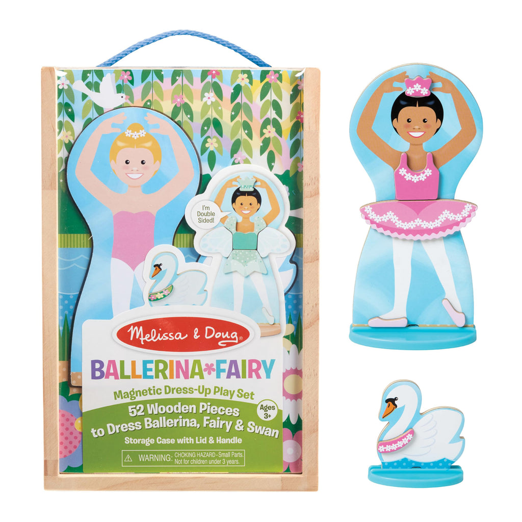 Melissa & Doug Wooden Magnetic Dress-Up Set: Double-Sided Ballerina/Fairy & Swan (52 Pieces)