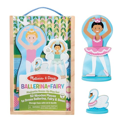 Melissa & Doug Wooden Magnetic Dress-Up Set: Double-Sided Ballerina/Fairy & Swan (52 Pieces)