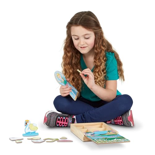 Melissa & Doug Wooden Magnetic Dress-Up Set: Double-Sided Ballerina/Fairy & Swan (52 Pieces)