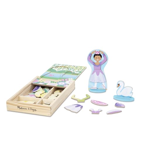 Melissa & Doug Wooden Magnetic Dress-Up Set: Double-Sided Ballerina/Fairy & Swan (52 Pieces)