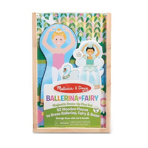 Melissa & Doug Wooden Magnetic Dress-Up Set: Double-Sided Ballerina/Fairy & Swan (52 Pieces)