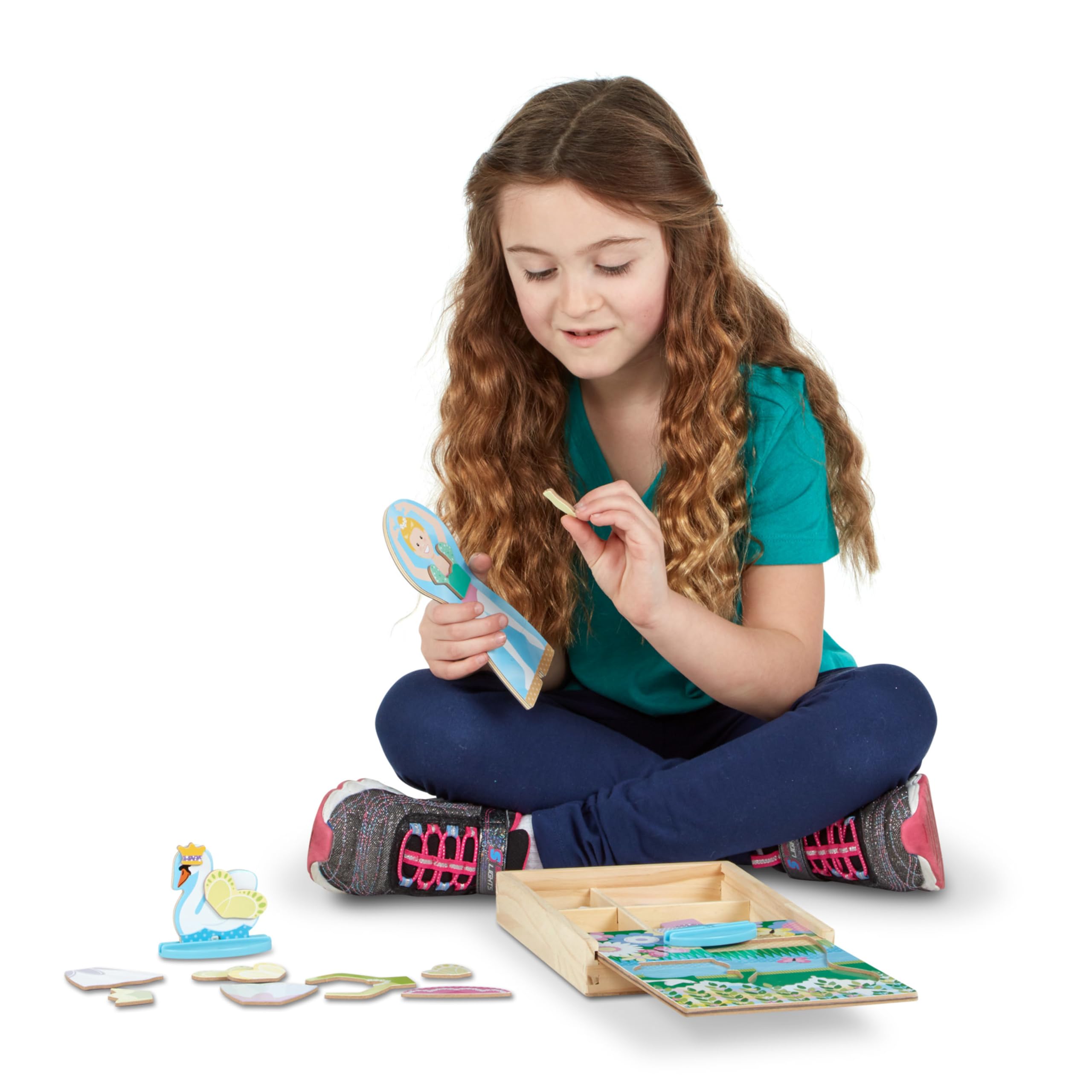 Melissa & Doug Wooden Magnetic Dress-Up Set: Double-Sided Ballerina/Fairy & Swan (52 Pieces)