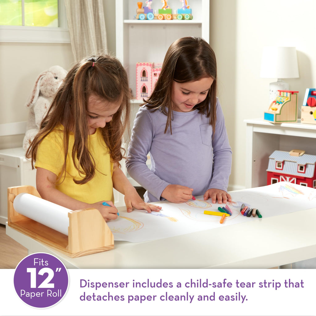 Melissa & Doug Wooden Tabletop Paper Roll Dispenser – 12-Inch x 75-Foot Bond Paper for Kids