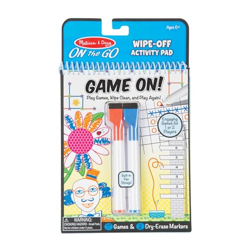 Melissa & Doug Write-On Reusable Games Activity Book – 17 Travel Games with Dry-Erase Markers, Ages 6+