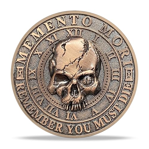 Memento Mori Memento Vivere Coin – 3D Skull Stoic Reminder Token with Tree of Life & Ouroboros, Zinc Alloy Challenge Coin for Daily Inspiration