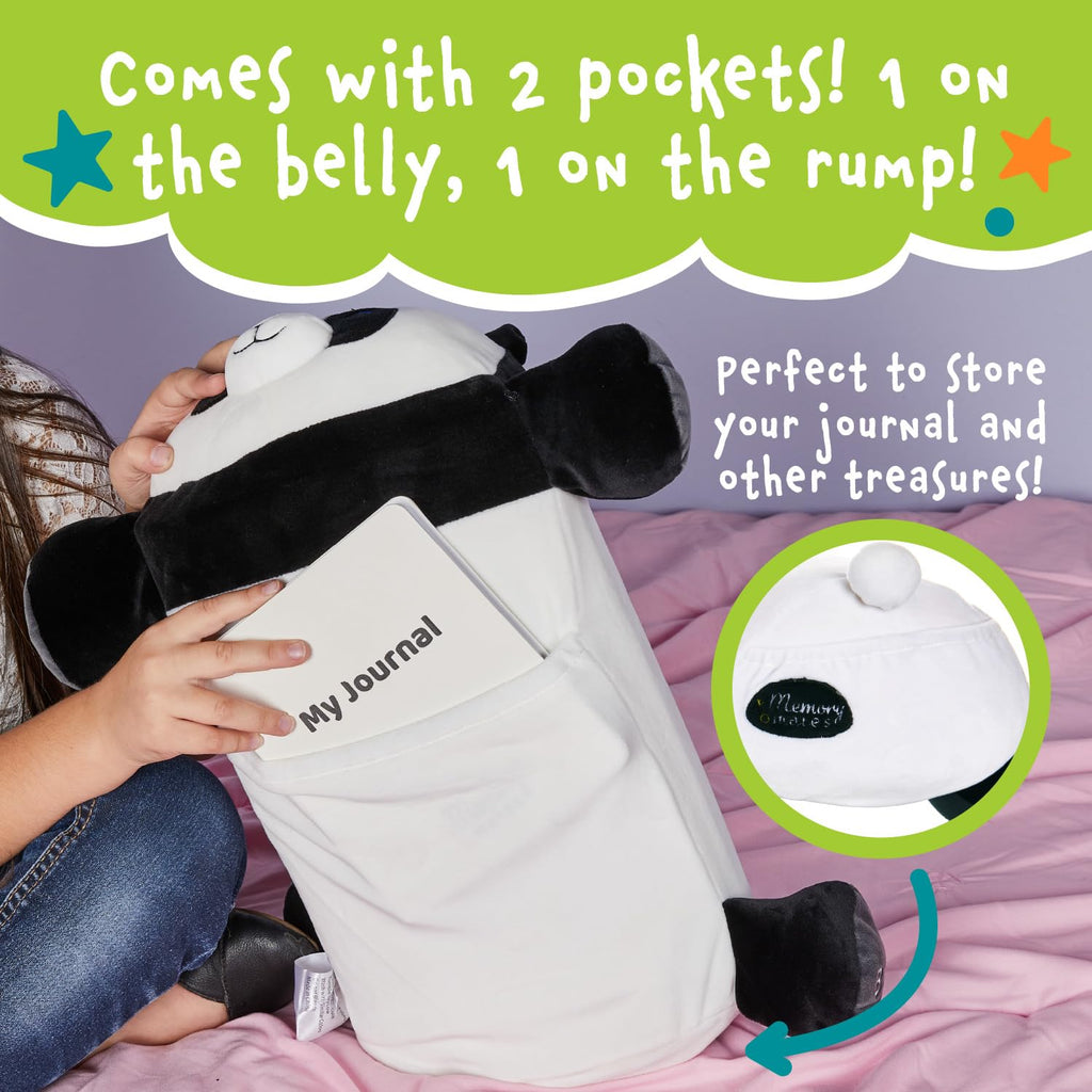 MEMORY MATES Booski the Panda – 15-Inch Memory Foam Plush with Hidden Journal Pocket